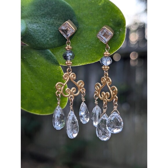 Vintage Gold Vermeil Rutile Crystal Chandelier Earrings, Romantic Gift - Picture 1 of 10